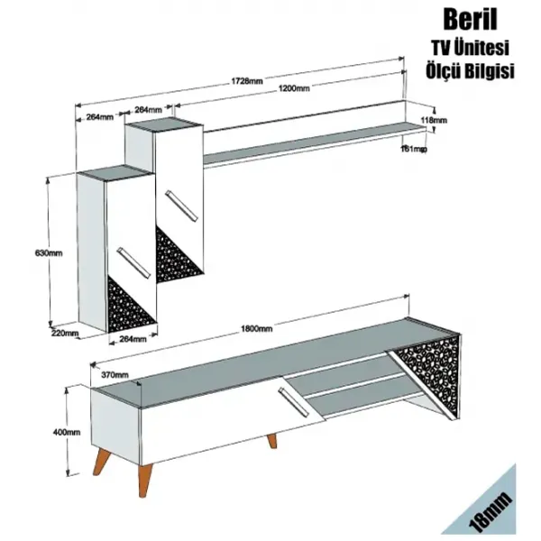 Комплекты ТВ-зона Trendy Beril 40 см x 37 см x 180 см / Кремовый photo 5