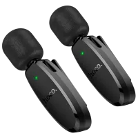 Microfon Hoco L15 Dual-Mic Clip-On Wireless Black photo 2