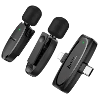 Microfon Hoco L15 Dual-Mic Clip-On Wireless Black photo 3