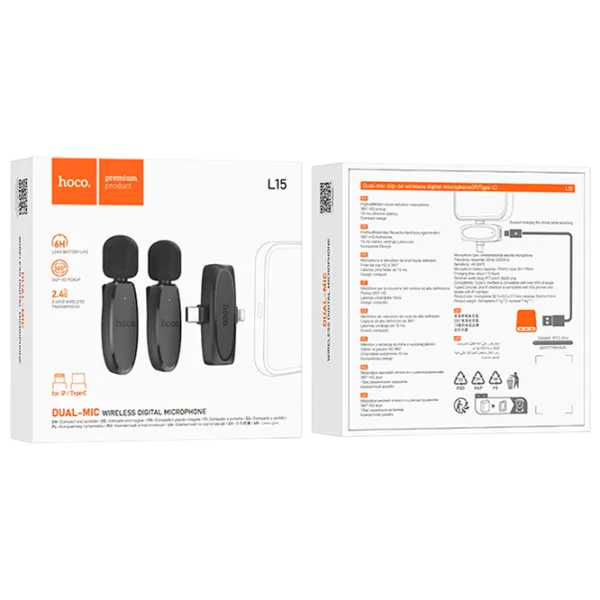 Микрофон Hoco L15 Dual-Mic Clip-On Wireless Черный photo 4