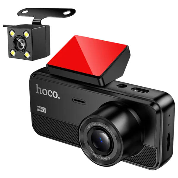 Видеорегистратор Hoco DV15 2k Front + Interrior + Rear Cam / Черный photo 1