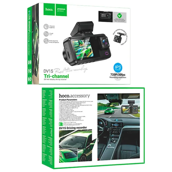 Видеорегистратор Hoco DV15 2k Front + Interrior + Rear Cam / Черный photo 6