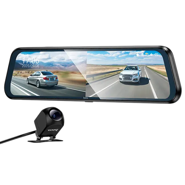 Видеорегистратор Hoco DV16 Rearview Mirror Driving Recorder + Rear Cam / Черный photo 1