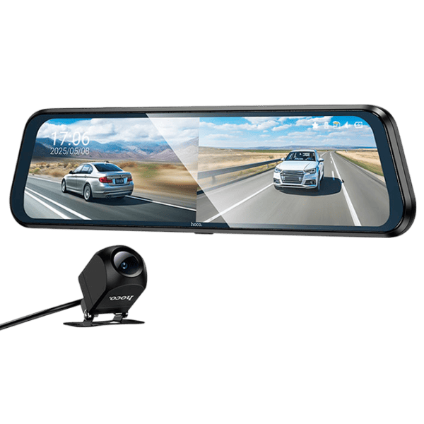 Видеорегистратор Hoco DV16 Rearview Mirror Driving Recorder + Rear Cam / Черный photo 1