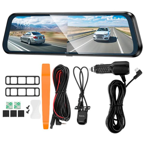 Видеорегистратор Hoco DV16 Rearview Mirror Driving Recorder + Rear Cam / Черный photo 5