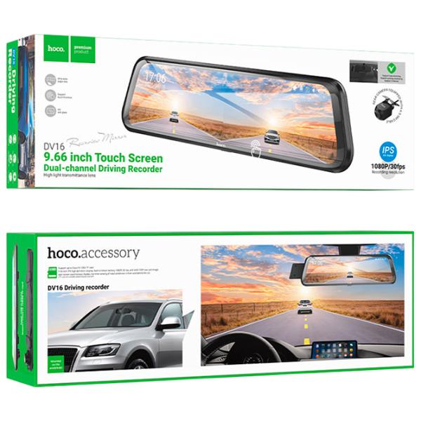 Видеорегистратор Hoco DV16 Rearview Mirror Driving Recorder + Rear Cam / Черный photo 6