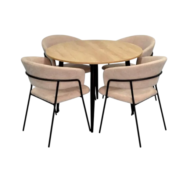 Обеденные стол со стульями Evelin DT 402-2B + 4 YTC-097B Круглая / ДСП / Light Beige photo 1