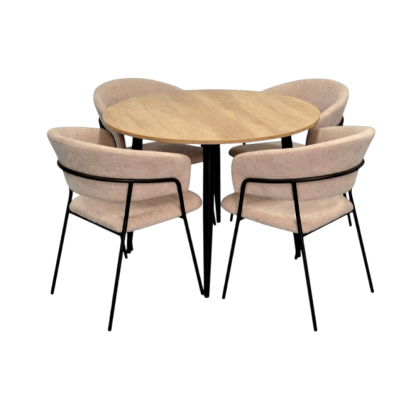 Обеденные стол со стульями Evelin DT 402-2B + 4 YTC-097B Круглая / ДСП / Light Beige photo 1