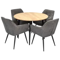 Обеденные стол со стульями Evelin DT 402-2B + 4 YTC-090B Круглая / ДСП / Тёмно-серый
