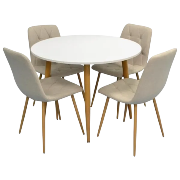 Set masă și scaune Evelin DT 402 - 1WO + 4 YTC-080WO Rotundă / PAL / Light Beige photo 1