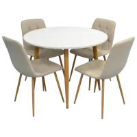 Обеденные стол со стульями Evelin DT 402 - 1WO + 4 YTC-080WO Круглая / ДСП / Light Beige