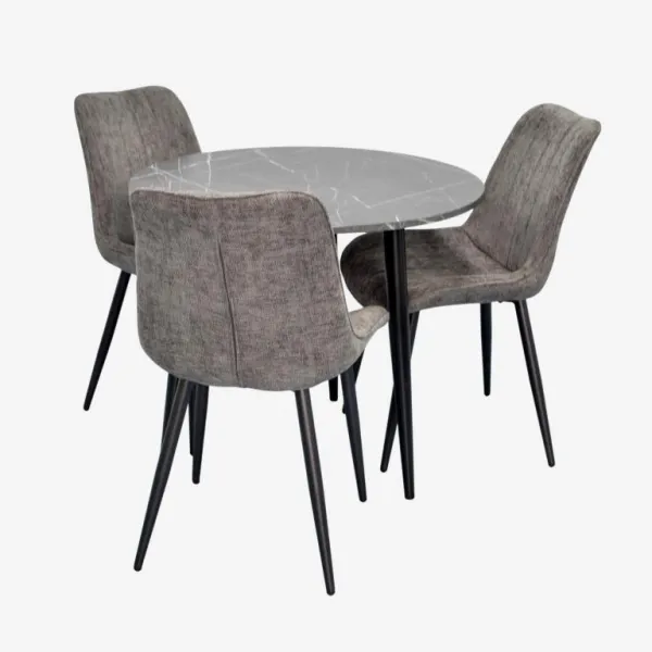 Set masă și scaune Evelin DT 404-6B + 3 YTC-055B Rotundă / PAL / Dark Gray photo 1