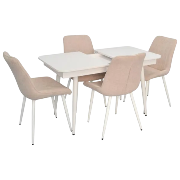 Обеденные стол со стульями Evelin DT 431-1R Wh + 4 YTC-055Wh Прямоугольная / ДСП / Light Beige photo 1