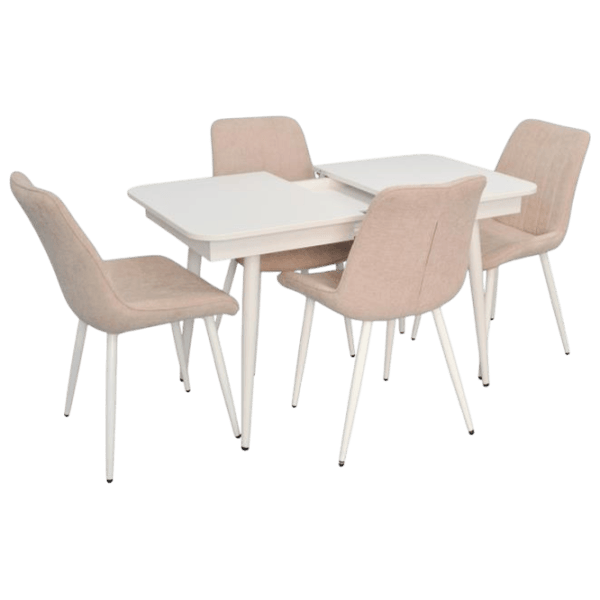 Обеденные стол со стульями Evelin DT 431-1R Wh + 4 YTC-055Wh Прямоугольная / ДСП / Light Beige photo 1
