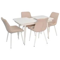 Обеденные стол со стульями Evelin DT 431-1R Wh + 4 YTC-055Wh Прямоугольная / ДСП / Light Beige