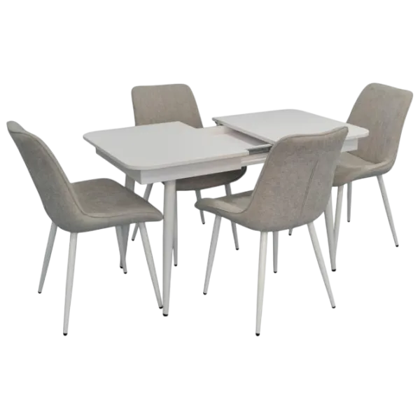 Обеденные стол со стульями Evelin DT 431-1R Wh + 4 YTC-055Wh Прямоугольная / ДСП / Светло Серый photo 1
