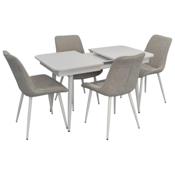 Обеденные стол со стульями Evelin DT 431-1R Wh + 4 YTC-055Wh Прямоугольная / ДСП / Светло Серый photo 1