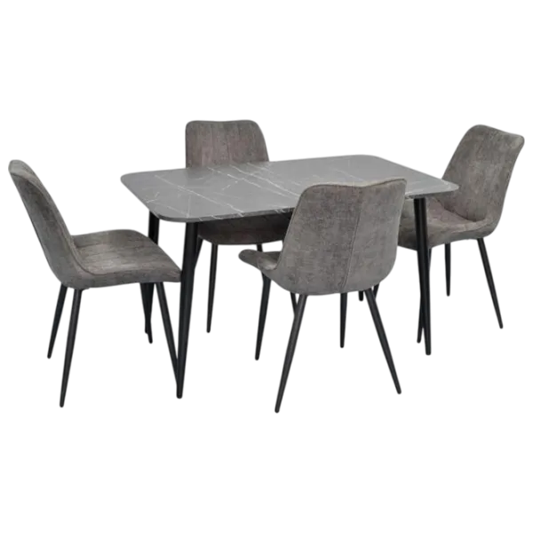 Обеденные стол со стульями Evelin DT 405-6B + 4 YTC-055B Прямоугольная / ДСП / Тёмно-серый photo 1