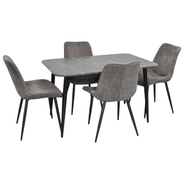 Обеденные стол со стульями Evelin DT 405-6B + 4 YTC-055B Прямоугольная / ДСП / Тёмно-серый photo 1