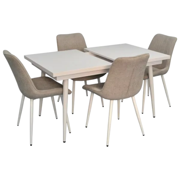 Обеденные стол со стульями Evelin DT 433-3Wh + 4 YTC-055Wh Прямоугольная / ДСП / Светло Серый photo 1