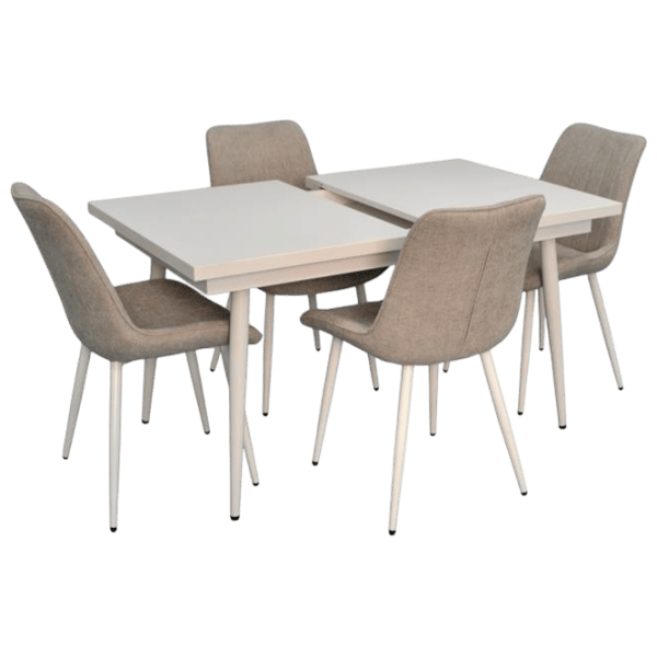 Обеденные стол со стульями Evelin DT 433-3Wh + 4 YTC-055Wh Прямоугольная / ДСП / Светло Серый photo 1