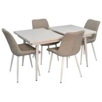 Обеденные стол со стульями Evelin DT 433-3Wh + 4 YTC-055Wh Прямоугольная / ДСП / Светло Серый