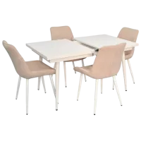 Обеденные стол со стульями Evelin DT 433-3Wh + 4 YTC-055Wh Прямоугольная / ДСП / Light Beige