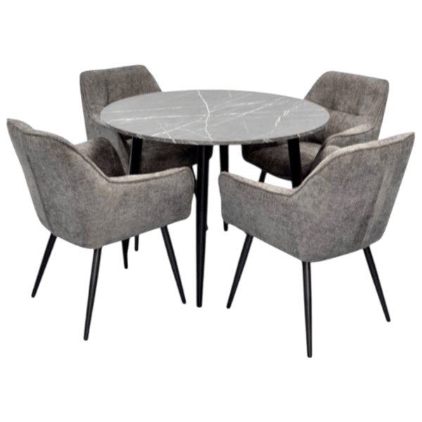 Обеденные стол со стульями Evelin DT 402-6B + 4 YTC-090B Круглая / ДСП / Тёмно-серый photo 1