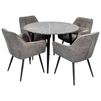 Обеденные стол со стульями Evelin DT 402-6B + 4 YTC-090B Круглая / ДСП / Тёмно-серый