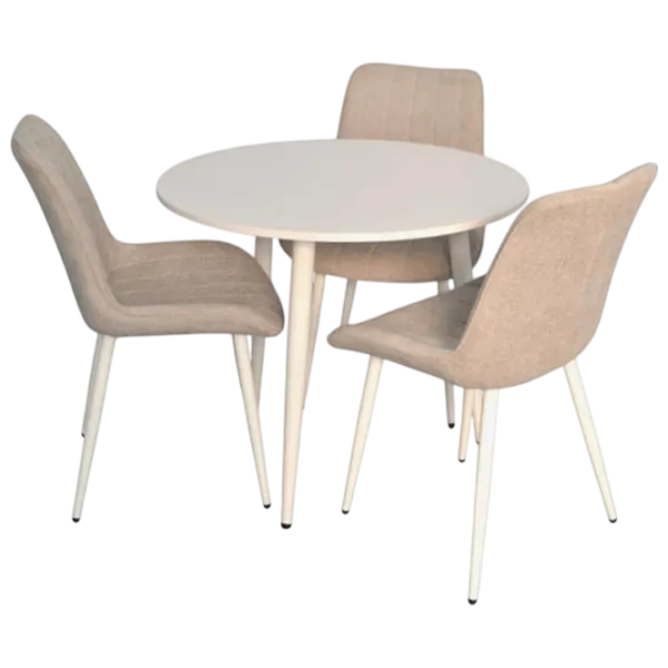 Set masă și scaune Evelin DT 404-5Wh + 3 YTC-055Wh Rotundă / PAL / Light Gray photo 1
