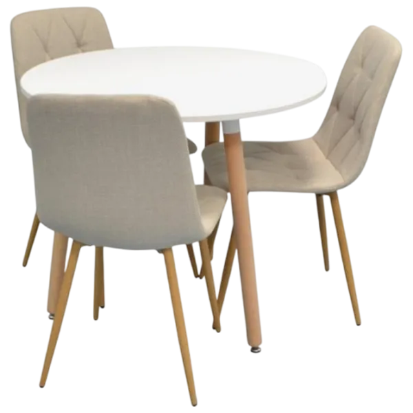 Set masă și scaune Evelin DT 404-1WO + 3 YTC-080Wo Rotundă / PAL / Light Beige photo 1
