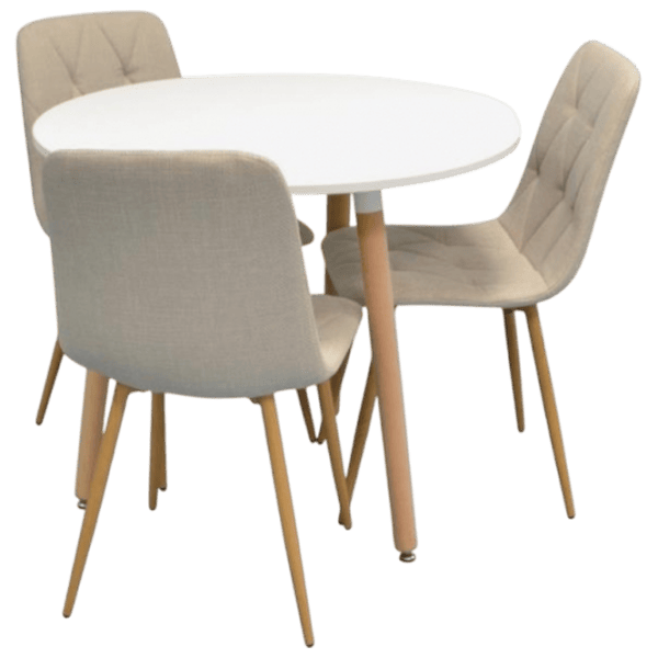 Set masă și scaune Evelin DT 404-1WO + 3 YTC-080Wo Rotundă / PAL / Light Beige photo 1