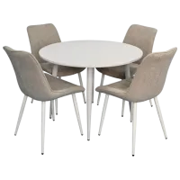Set masă și scaune Evelin DT 402-5Wh + 4 YTC-055Wh Rotundă / PAL / Light Gray