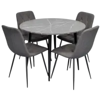 Обеденные стол со стульями Evelin DT 402-6B + 4 YTC-080B Круглая / ДСП / Тёмно-серый