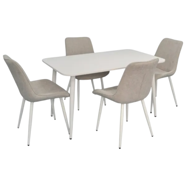 Обеденные стол со стульями Evelin DT 405-4Wh + 4 YTC-055Wh Прямоугольная / ДСП / Светло Серый photo 1