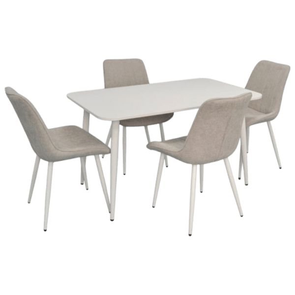 Обеденные стол со стульями Evelin DT 405-4Wh + 4 YTC-055Wh Прямоугольная / ДСП / Светло Серый photo 1