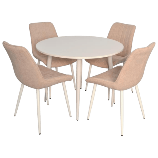 Обеденные стол со стульями Evelin DT 402-5Wh + 4 YTC-055Wh Круглая / ДСП / Light Beige photo 1