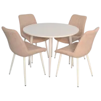 Обеденные стол со стульями Evelin DT 402-5Wh + 4 YTC-055Wh Круглая / ДСП / Light Beige