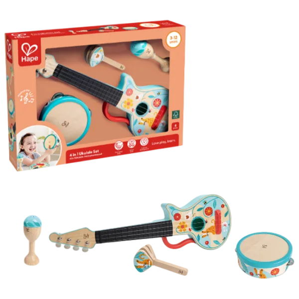 Набор музыкальных инструментов Hape 4in1 Ukulele Set 3 года / Синий photo 1