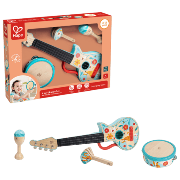 Набор музыкальных инструментов Hape 4in1 Ukulele Set 3 года / Синий photo 1