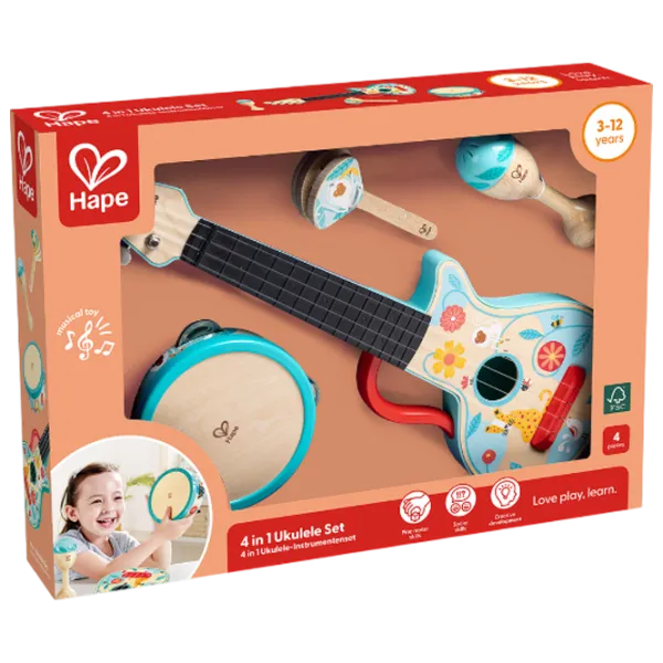 Набор музыкальных инструментов Hape 4in1 Ukulele Set 3 года / Синий photo 4