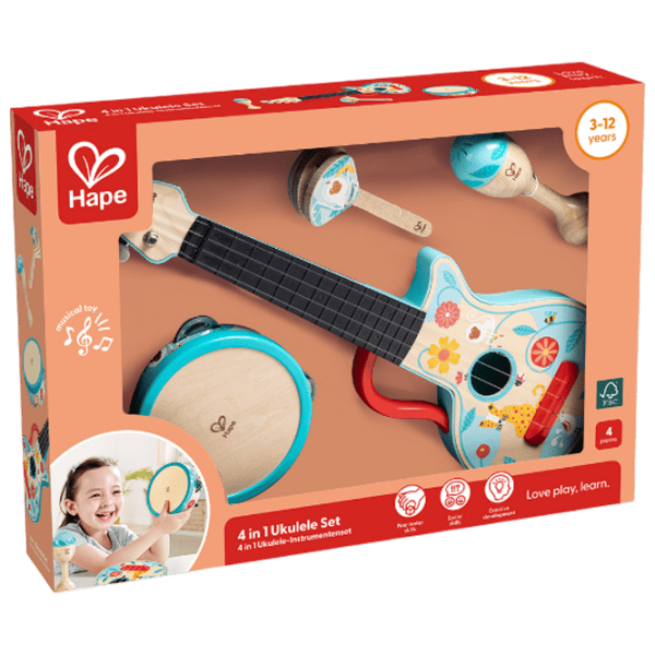 Набор музыкальных инструментов Hape 4in1 Ukulele Set 3 года / Синий photo 4
