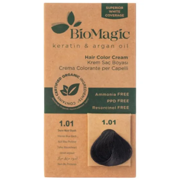 Vopsea de păr BioMagic Intense Blue Black Cod culoare: 1/01, 0.06l photo 1