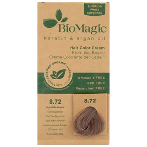 Vopsea de păr BioMagic Light Beige Blonde Cod culoare: 8/72, 0.06l photo 1