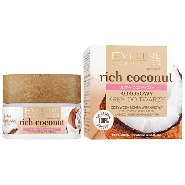 Cremă pentru față Eveline Cosmetics Rich Coconut Uscată / 0.05l photo 1