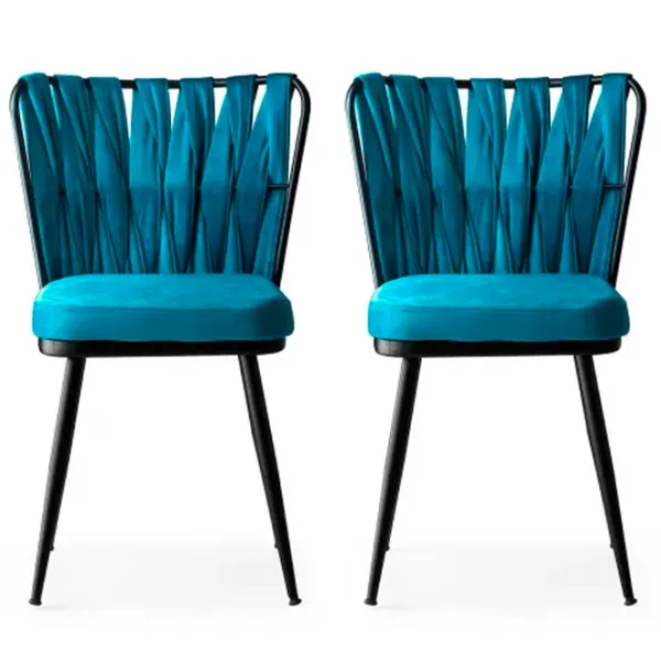Set scaune de bucătarie Trendy KUŞAKLI Catifea/ Blue Black photo 1