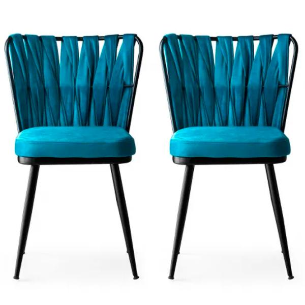 Set scaune de bucătarie Trendy KUŞAKLI Catifea/ Blue Black photo 1