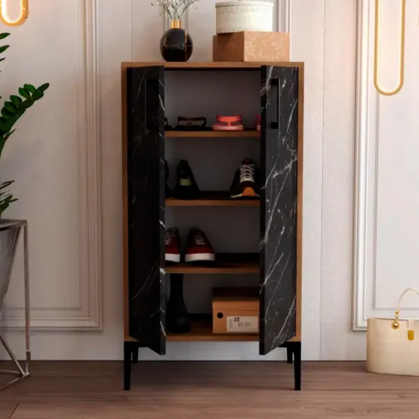 Обувной шкаф Trendy Prag 111 x 60 x 35см /Oреховый /Черный мрамор photo 5