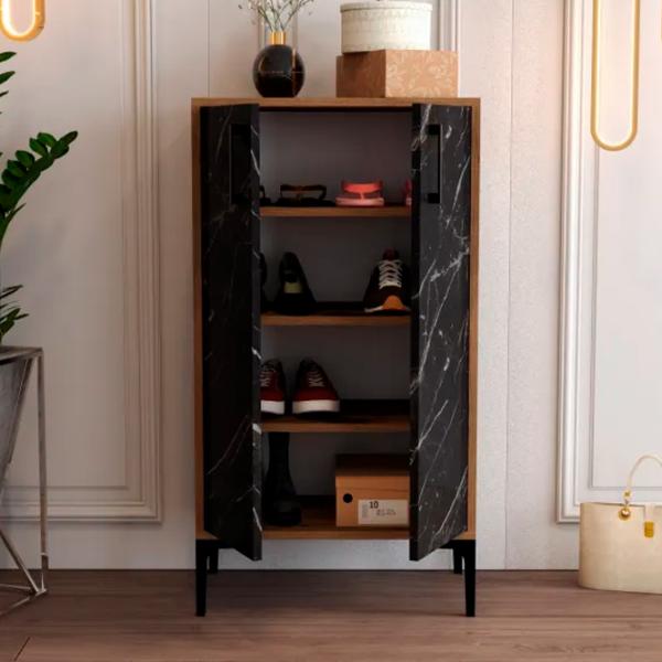 Обувной шкаф Trendy Prag 111 x 60 x 35см /Oреховый /Черный мрамор photo 5