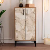 Dulap pentru încălțăminte Trendy Prag 111 x 60 x 35 /Walnut /White marble photo 4